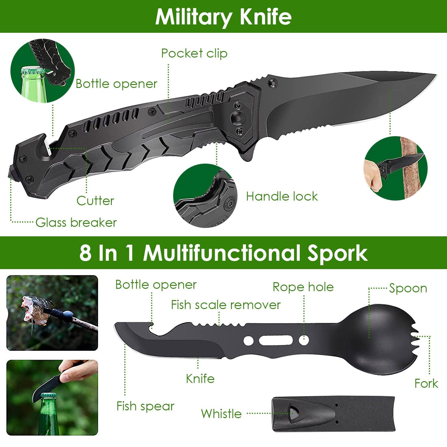 47Pcs Emergency Survival Kit Survival EDC Gear Equipment Tool First Aid Supplies Kit Tools with Pouch for Hiking Hunting Disaster Camping Adventure
