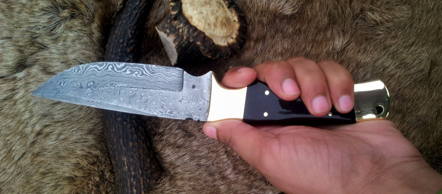 KBS Knives: Custom Handmade Fixed-Blade Hunting Knife | Raindrops Damascus Steel | 10 Inches