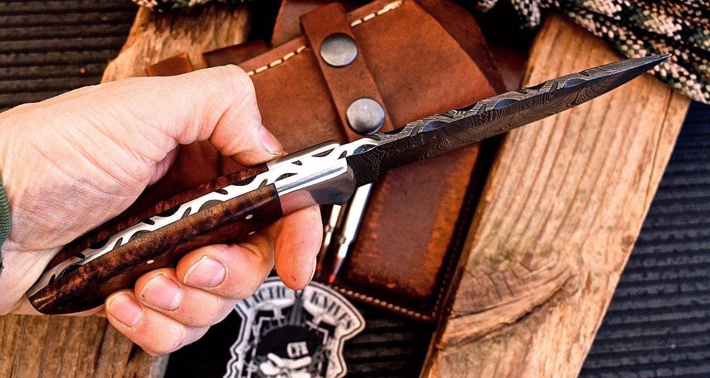 Custom Handmade Damascus Steel Hunting Knife with Rosewood Handle