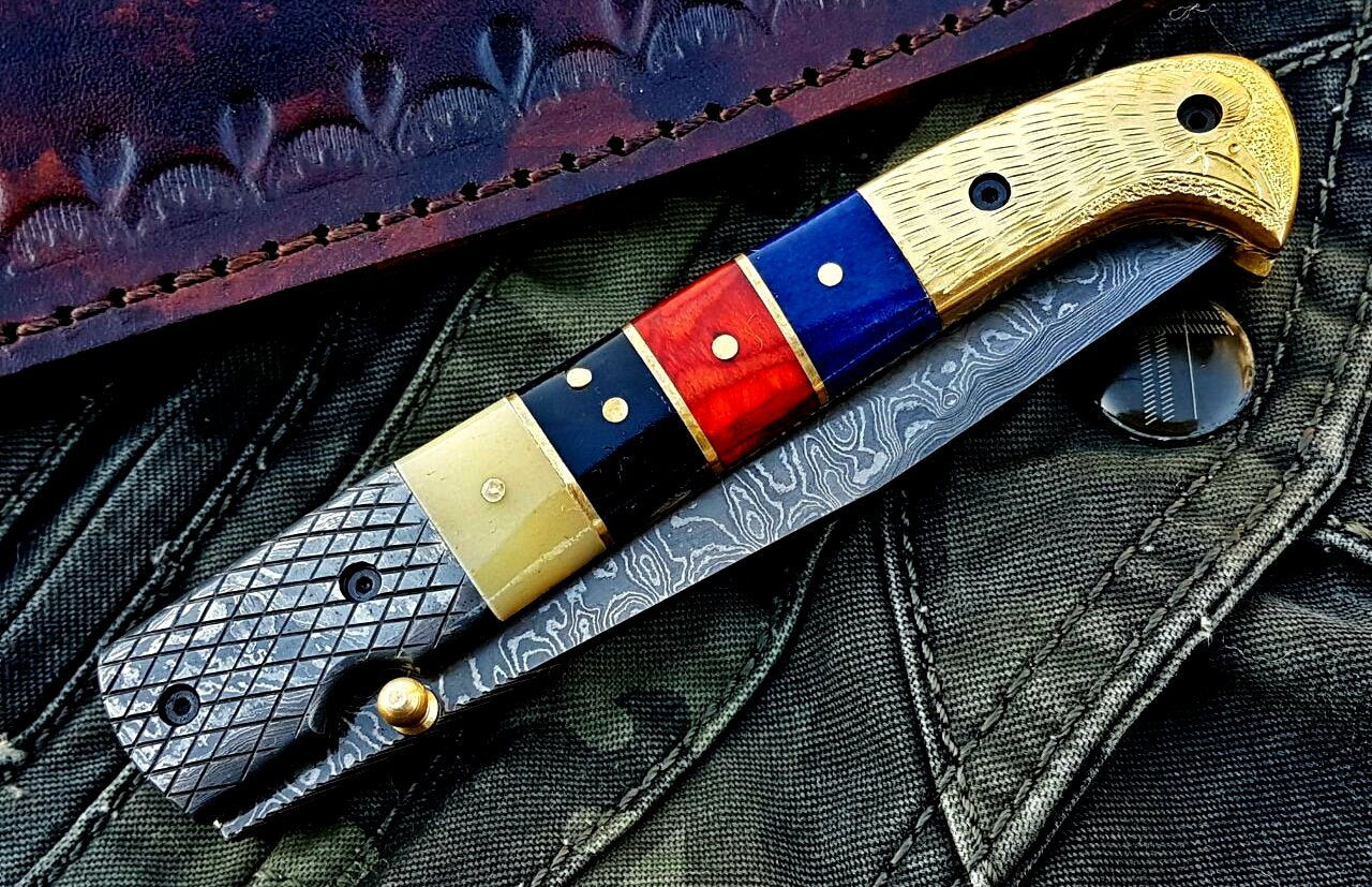 Custom Handmade Damascus Blade Folding Pocket Knife