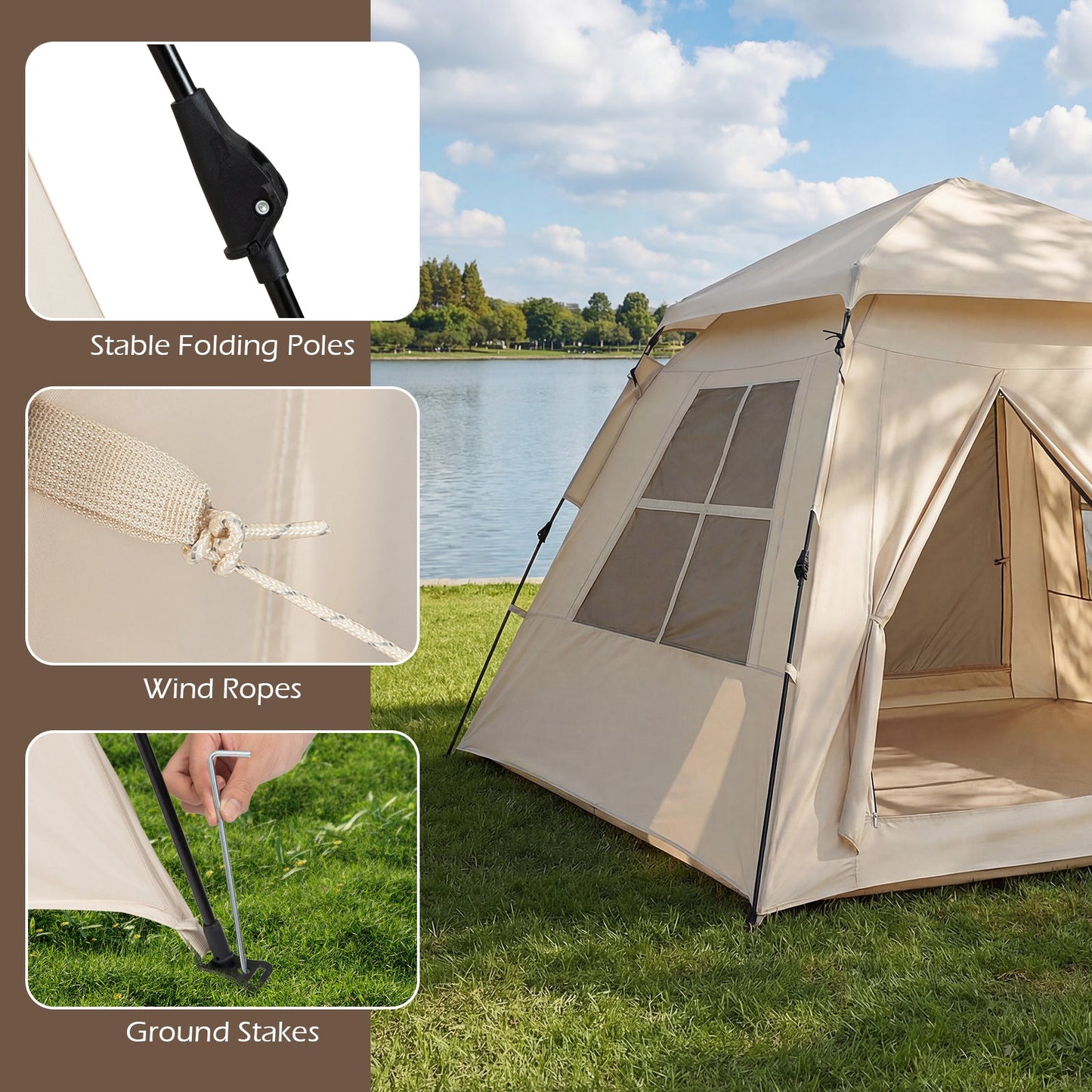 4 Person Camping Tent Portable Automatic Easy Setup with Rainfly and 2 Doors