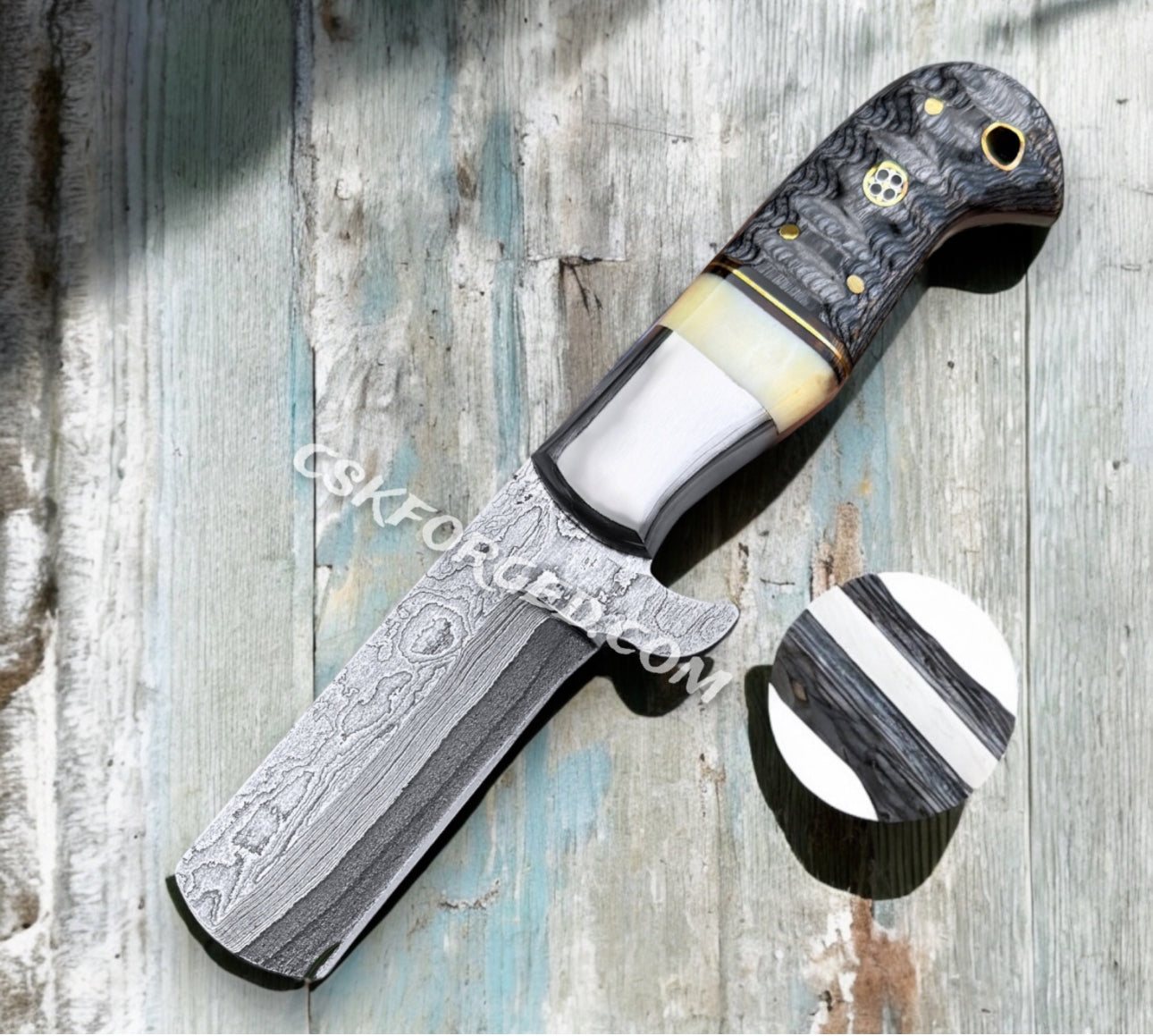 7" Handmade Damascus Cowboy Bull cutter knife with leather sheath