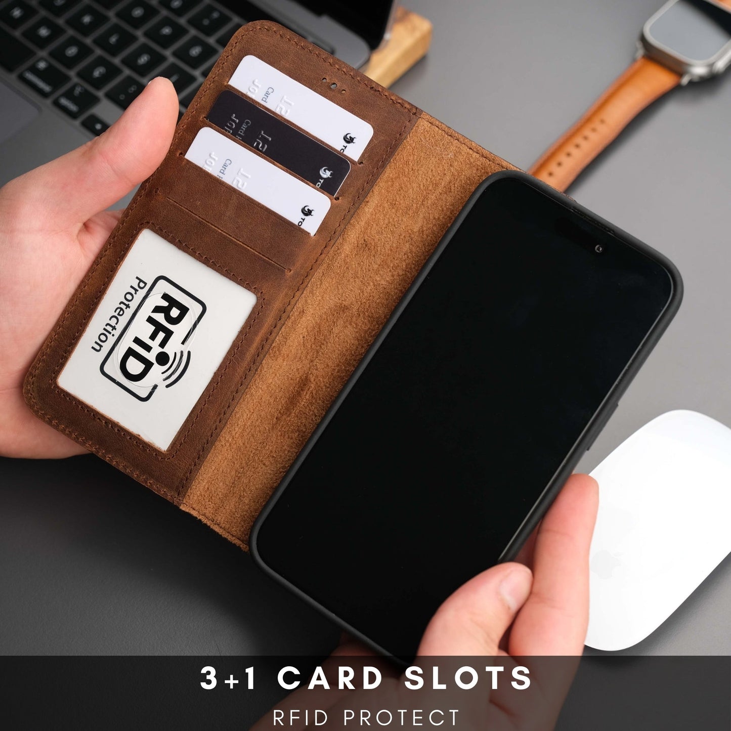 Casper Leather iPhone 15 Pro Wallet Case | Detachable MagSafe Compatible RFID Protection