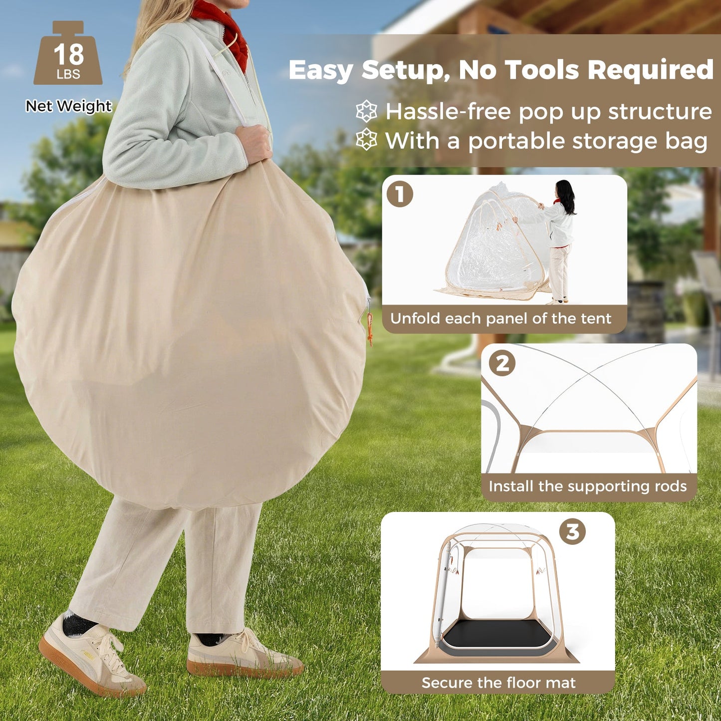 7 x 7 FT Pop Up Sports Tent Clear Bubble Tent All-Weather Waterproof Pod with Sealed Floor