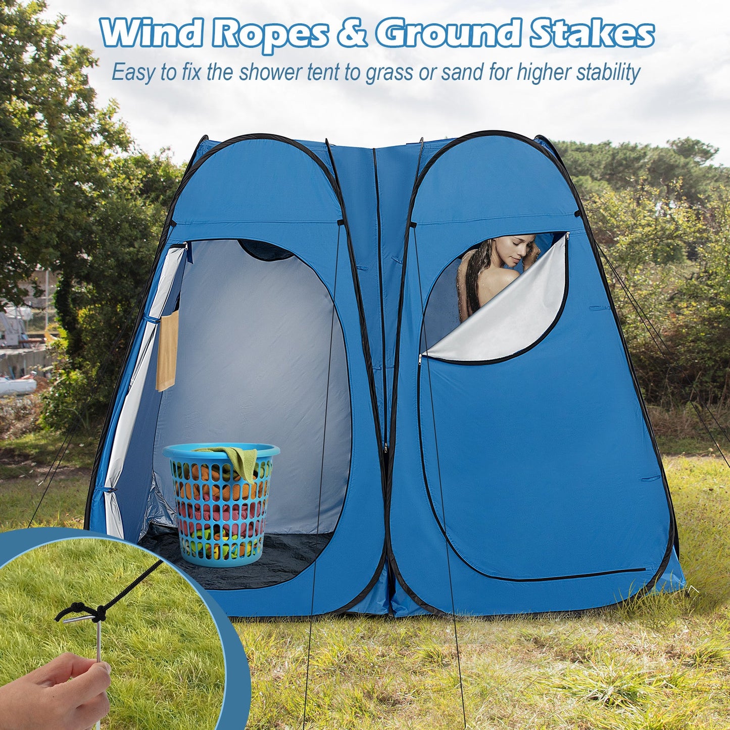 Oversized Pop Up Shower Tent with Window Floor and Storage Pocket
