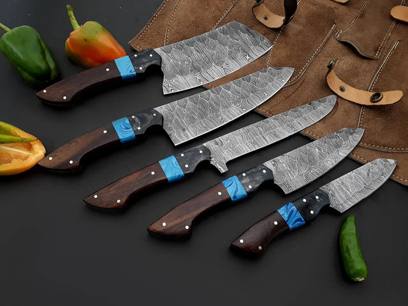 Best Chef Knives Sets – 13" Damascus Steel Blade with Wenge Resin Handle & Leather Sheath