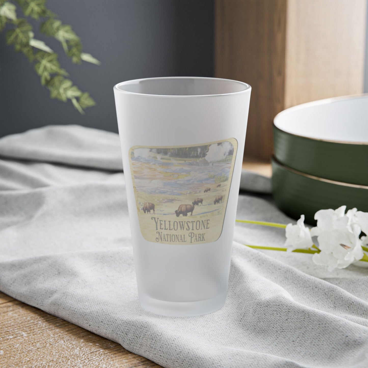 Yellowstone National Park Frosted Pint Glass Sign