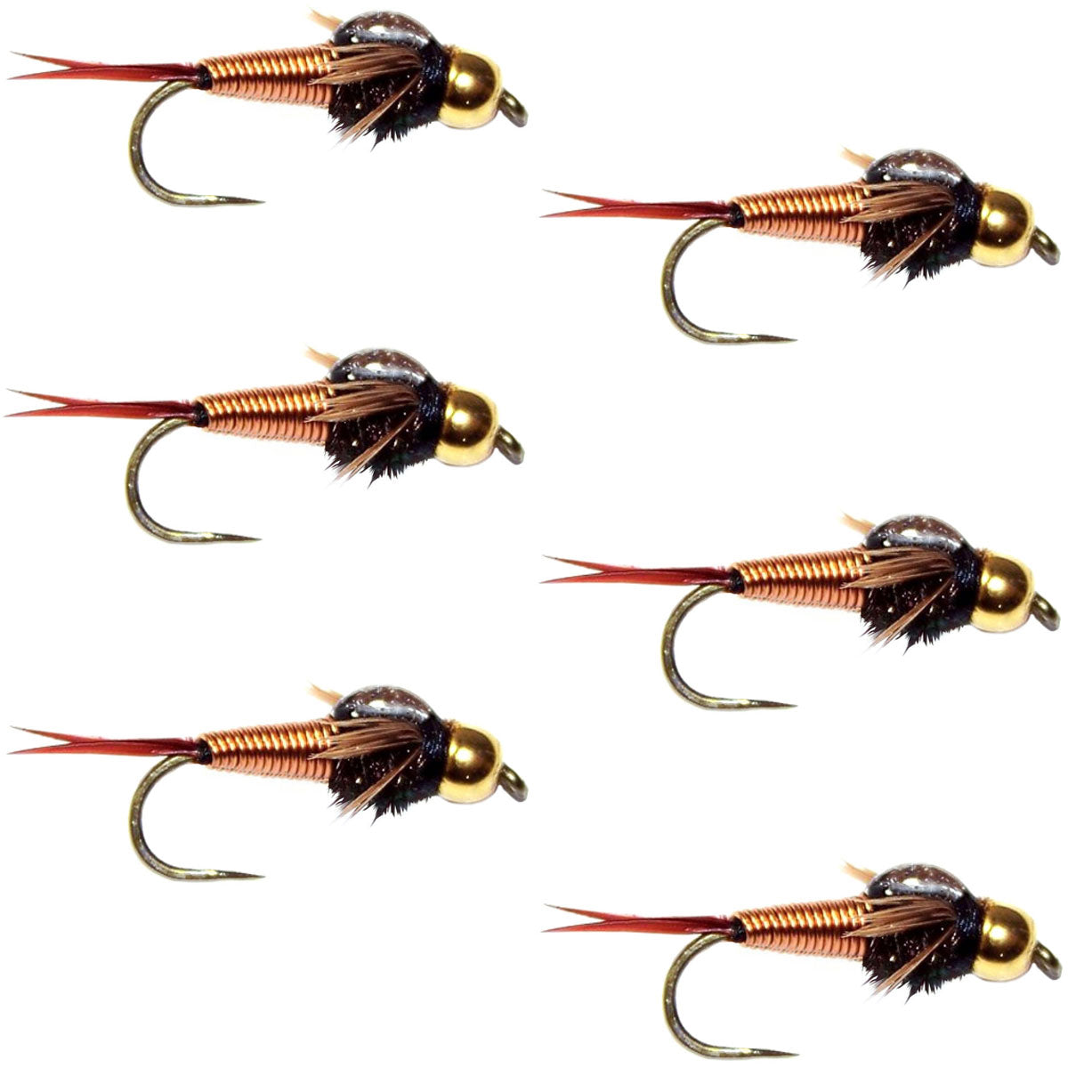 Barbless Bead Head Copper John Nymph Fly 6 Fishing Flies - Hook Size 12