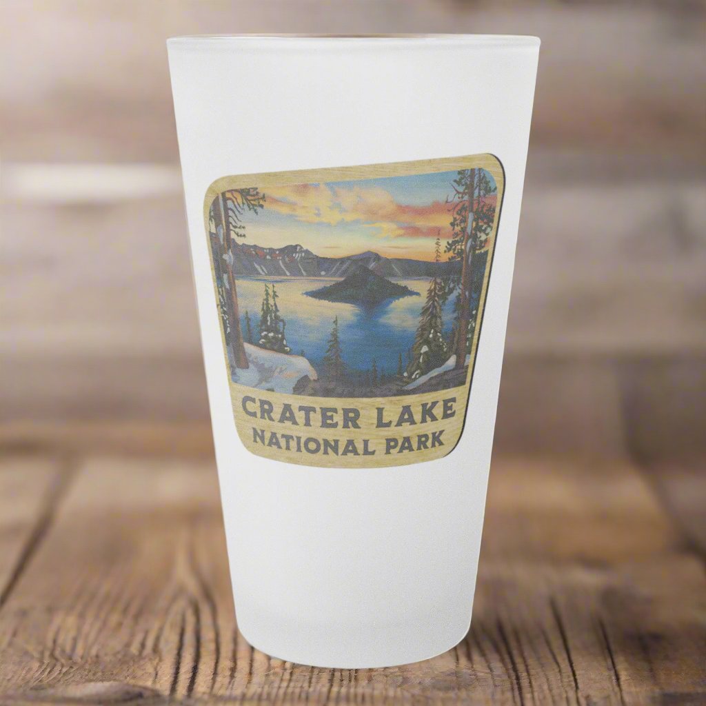 Crater Lake National Park Frosted Pint Glass Scenic Sign