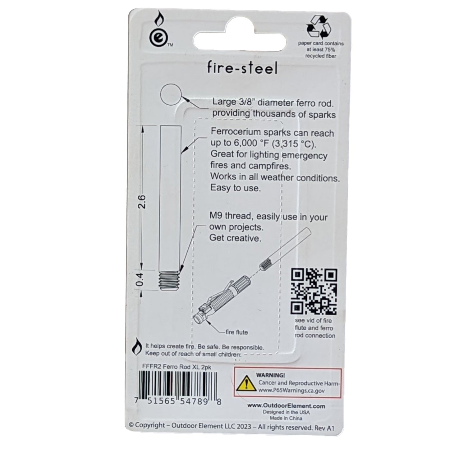 XL Fire-Steel Replacement 2pk Ferro Rod for Fire Flute