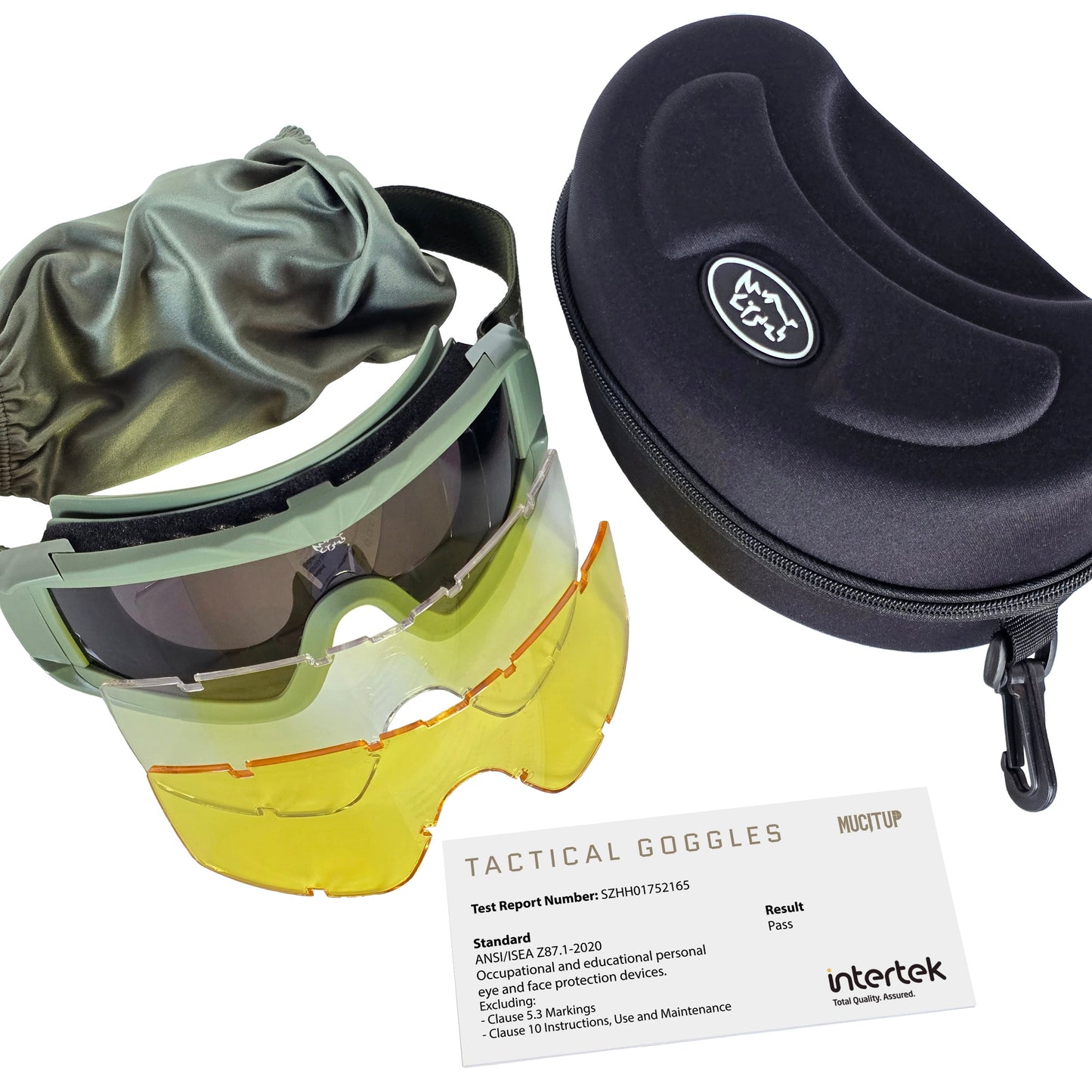 MUCITUP MUCTAC Pro Tactical Goggles ANSI Z87.1 Ballistic 3 Lens Kit