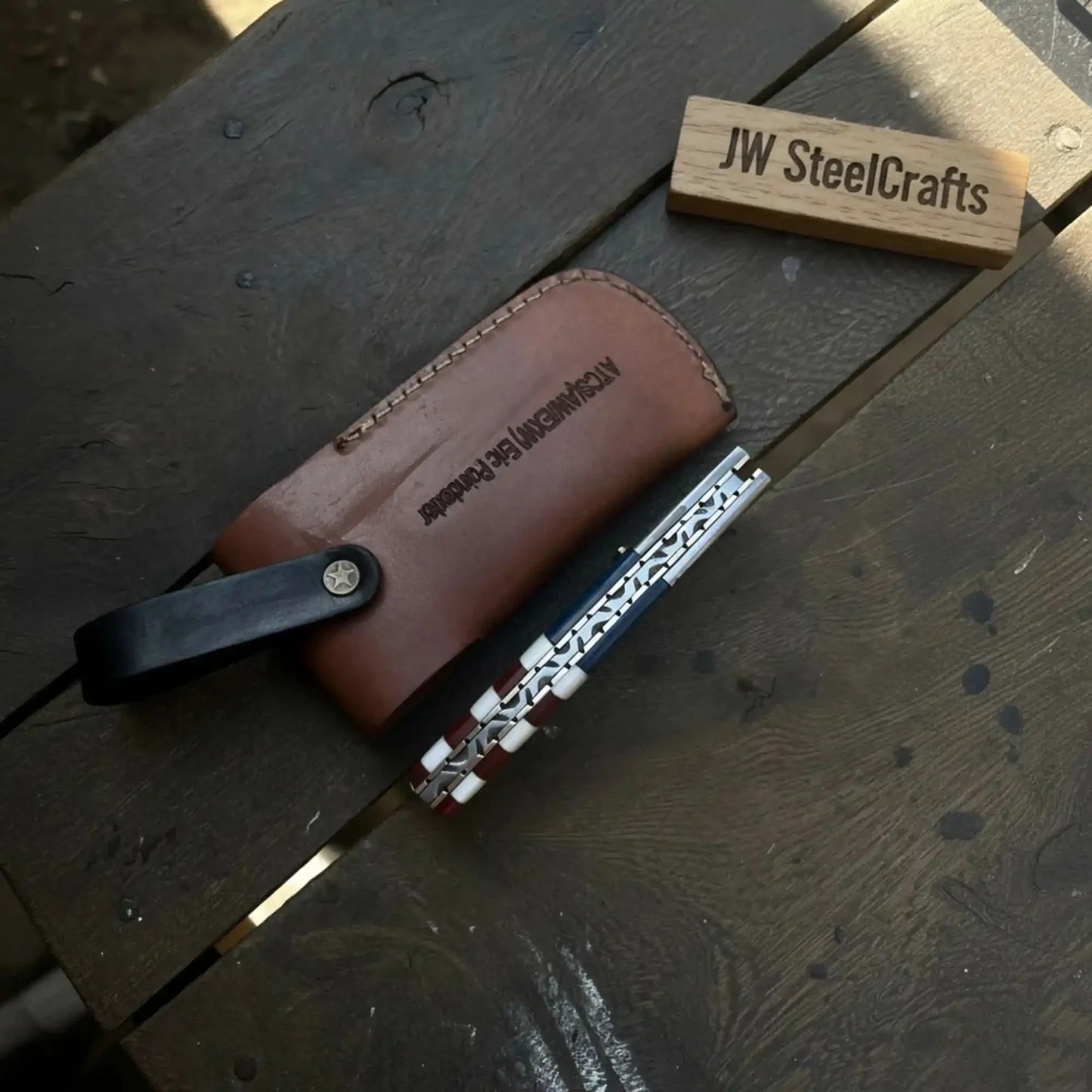 Damascus Folding Pocket Knife — American Flag Handle