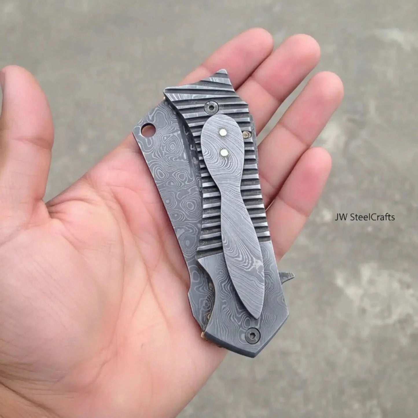 EDC Damascus Pocket Knife 3 Inch Cleaver Folding Blade Portable Utility Use