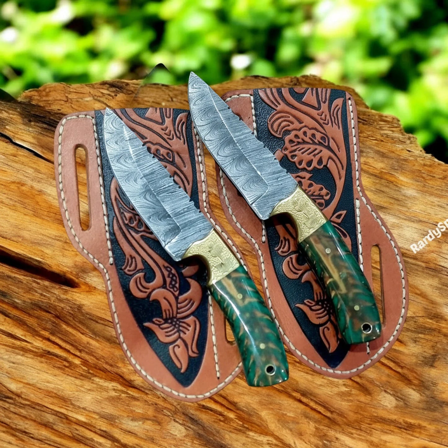 Cowboy Ranch Skinner Knife Set with Brass Bolsters