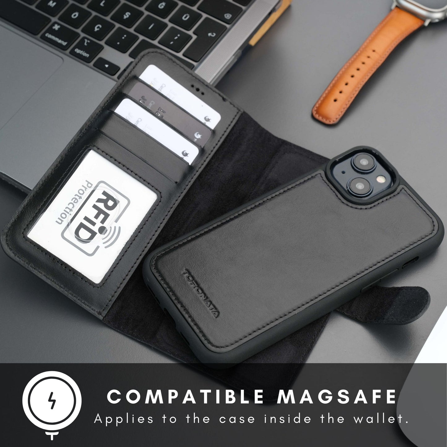 Casper Leather iPhone 15 Wallet Case | Detachable MagSafe Compatible RFID Protection