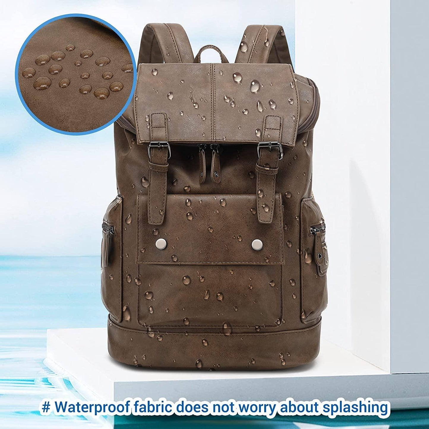 Premium PU Leather Laptop Rucksack – Water-Resistant 15″ Professional Pack