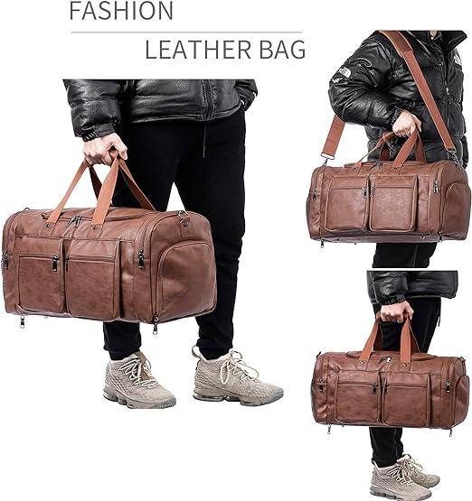 Waterproof Leather Large Carry-On Bag – 52L Vintage Vegan Duffel