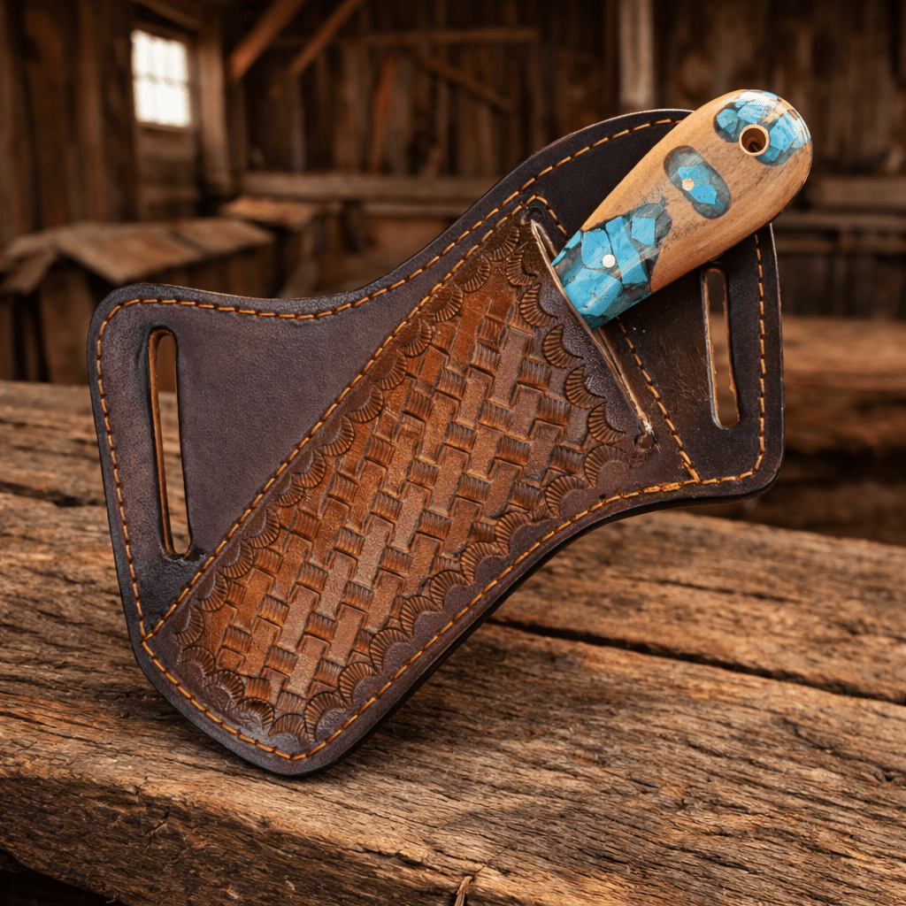 Handmade Cowboy Bull Cutter Knife – Rasp File Steel Blade with Turquoise & Wood Handle