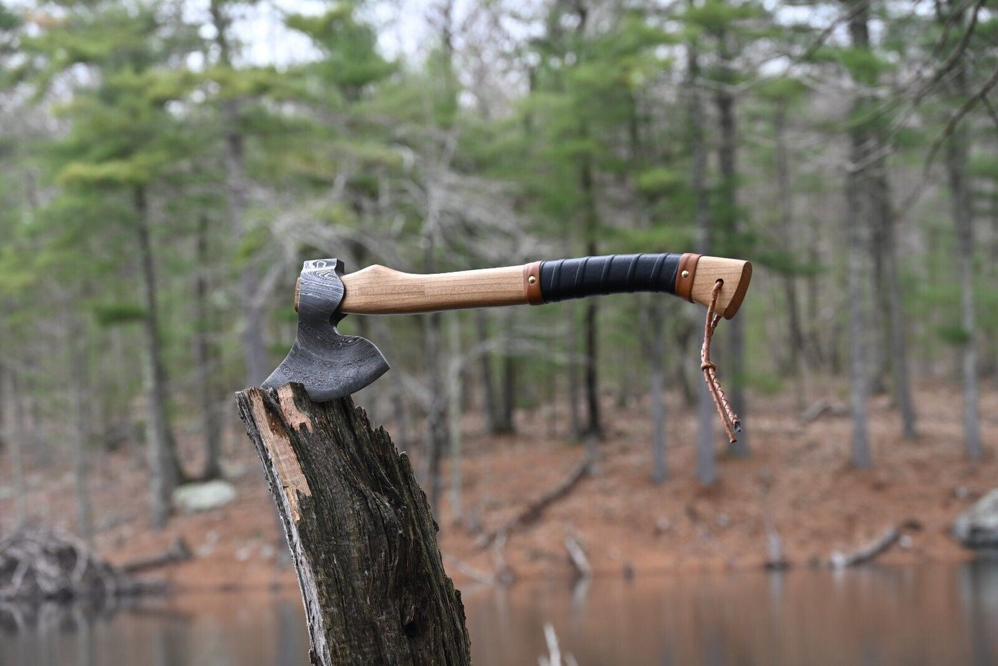 Custom Handmade Viking Axe with Forged 1095 Steel Blade and Ash Wood Leather-Wrapped Handle – KBS Knives Store