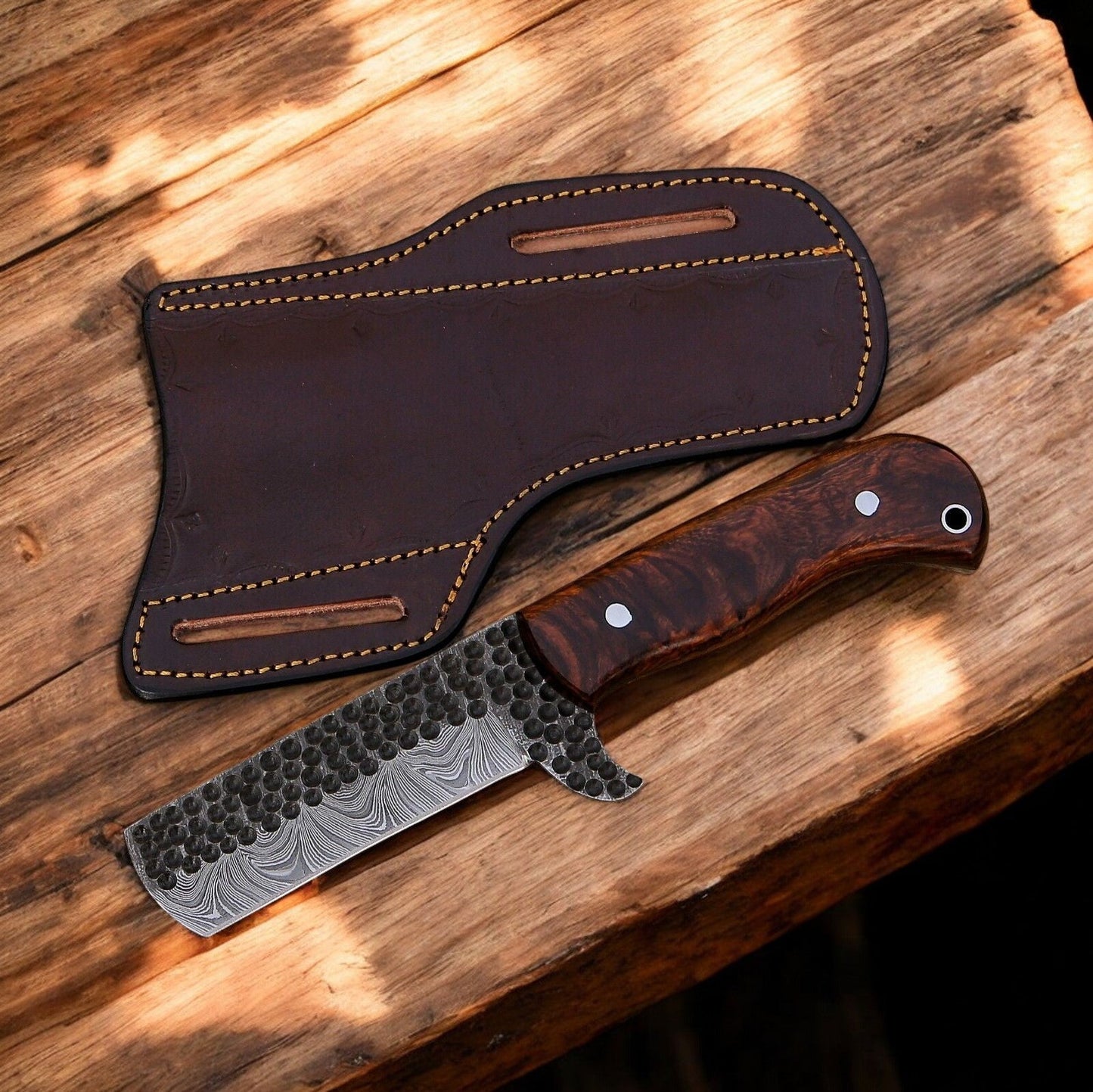 Custom Bull Cutter Knife – 8" Forged Damascus Steel