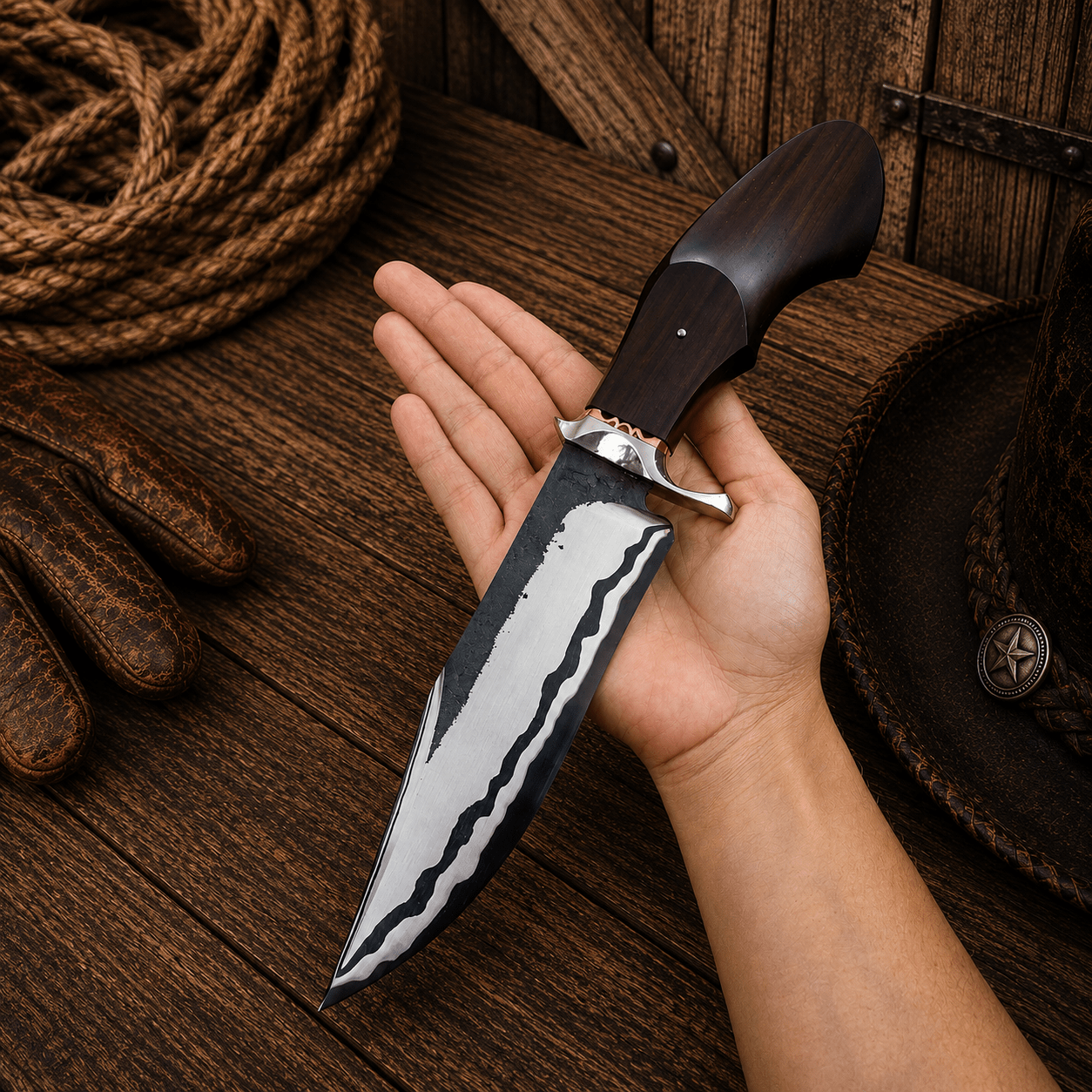 San Mai Jungle Bowie Knife – 5160 Steel Blade Rosewood Handle