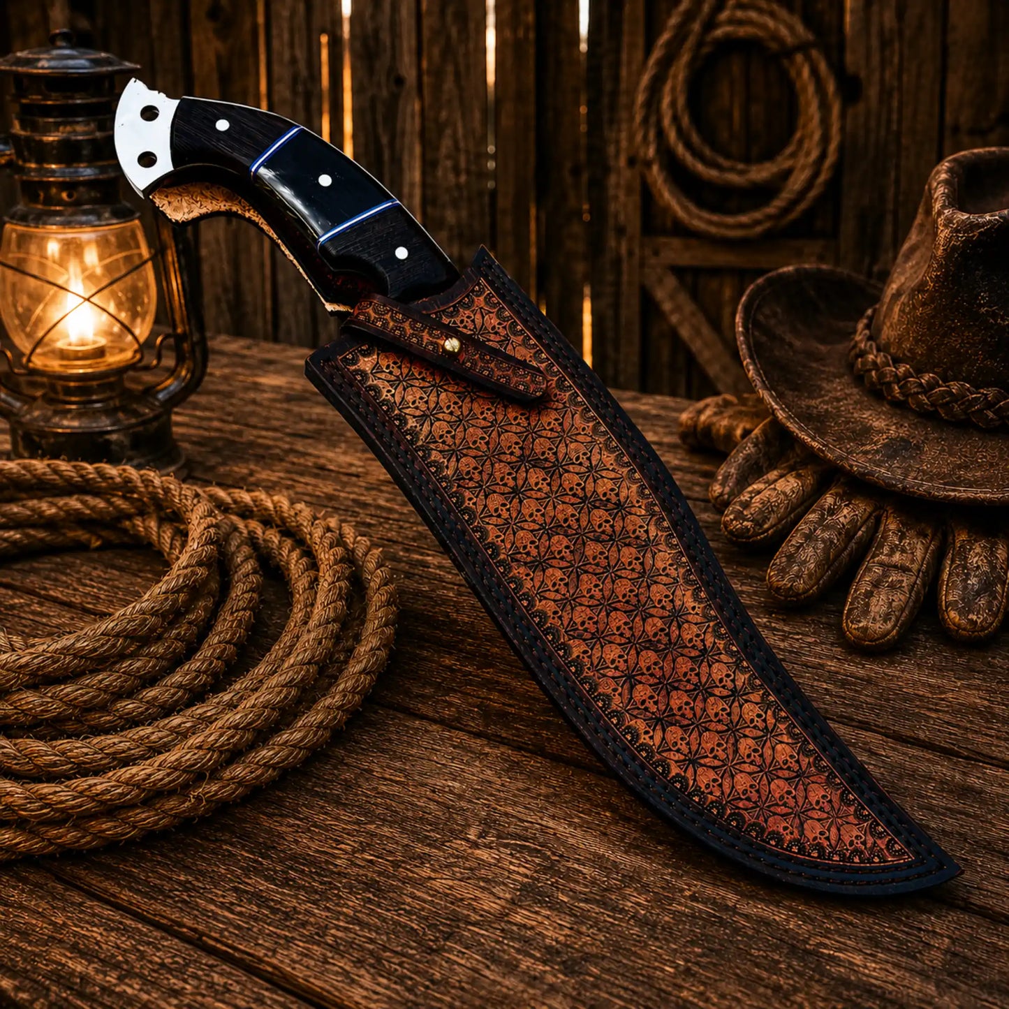 Custom Hunting Knife D2 Steel Cowboy Style Fixed Blade Knife