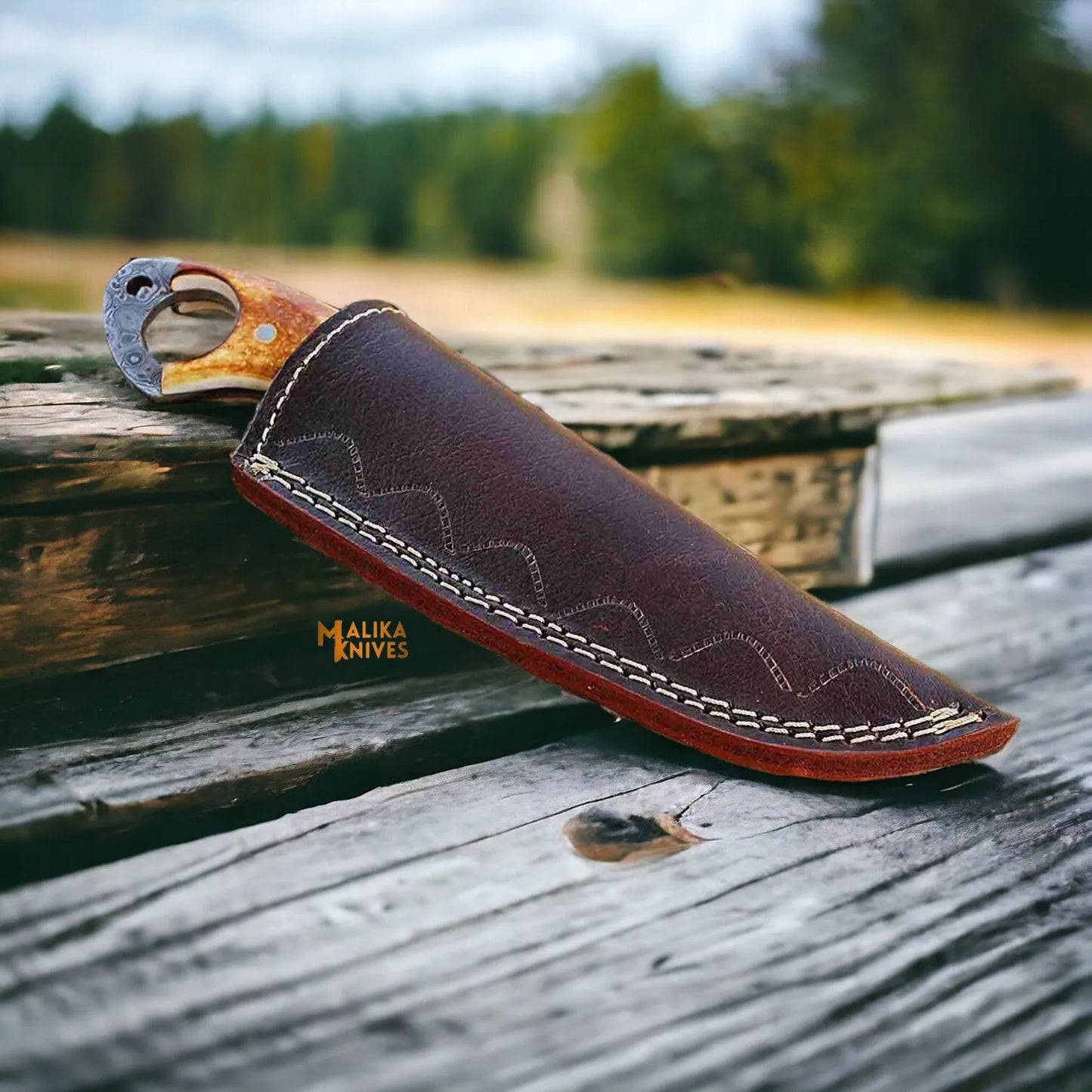 RingTail Hunting Knife - Tinted Camel Bone Handle - Full Tang - Ultimate Outdoor Companion-0355