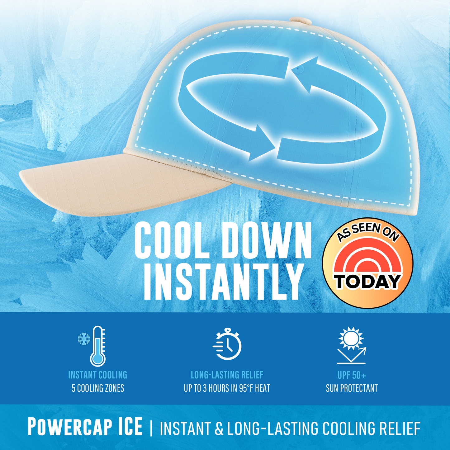 POWERCAP ICE Baseball Hat – Instant Cooling with Reusable Ice Packs UPF 50 Protection