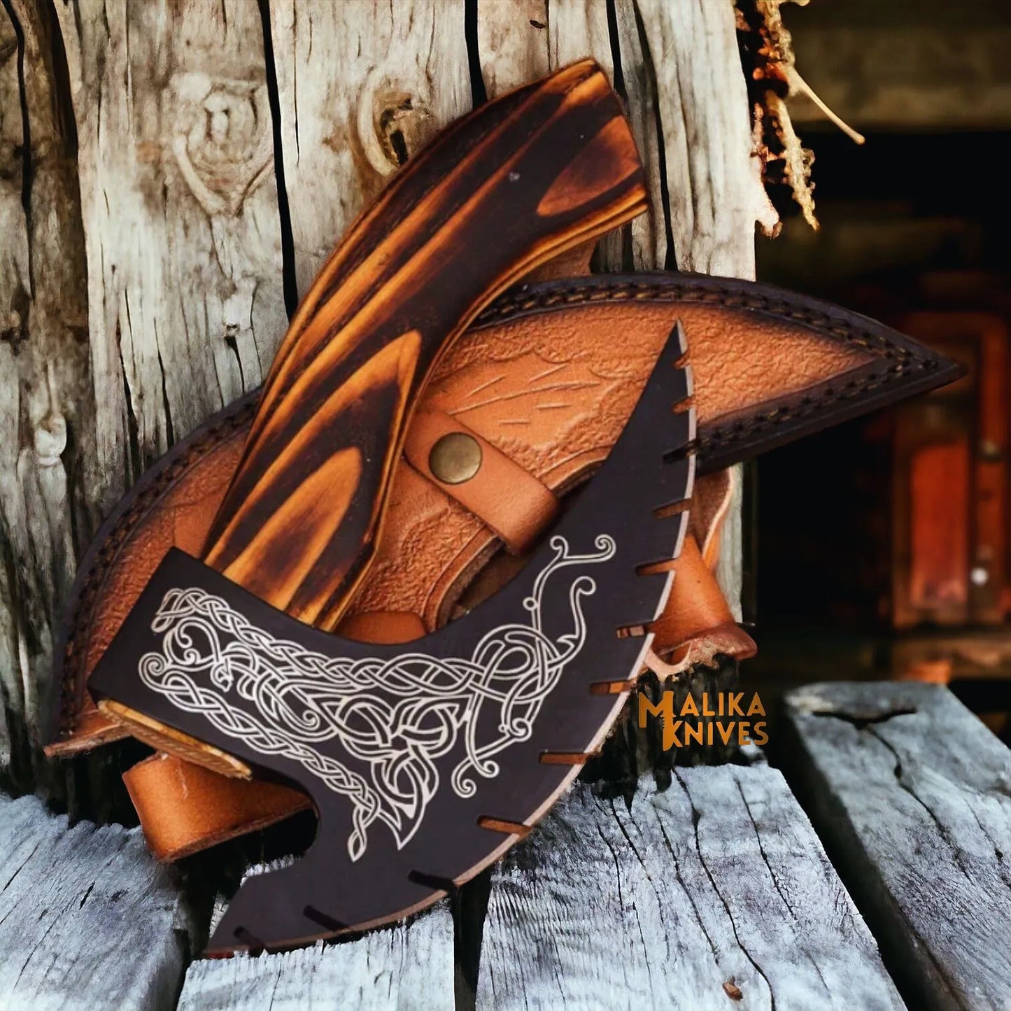 Handforged Viking Pizza Cutter Axe with Leather Sheath-1302