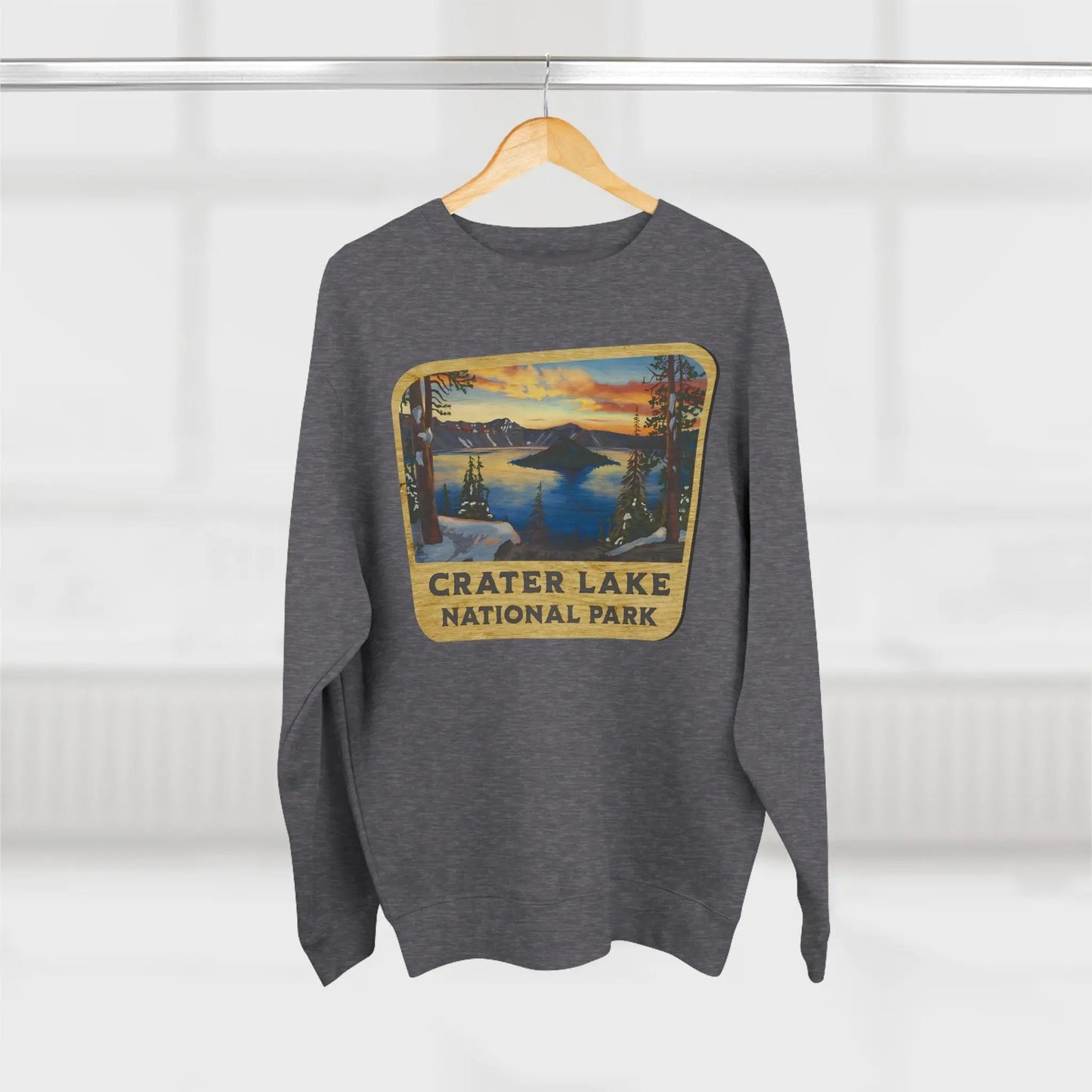 Crater Lake National Park Unisex Fit Crewneck Sweatshirt Wood Sign Lake View