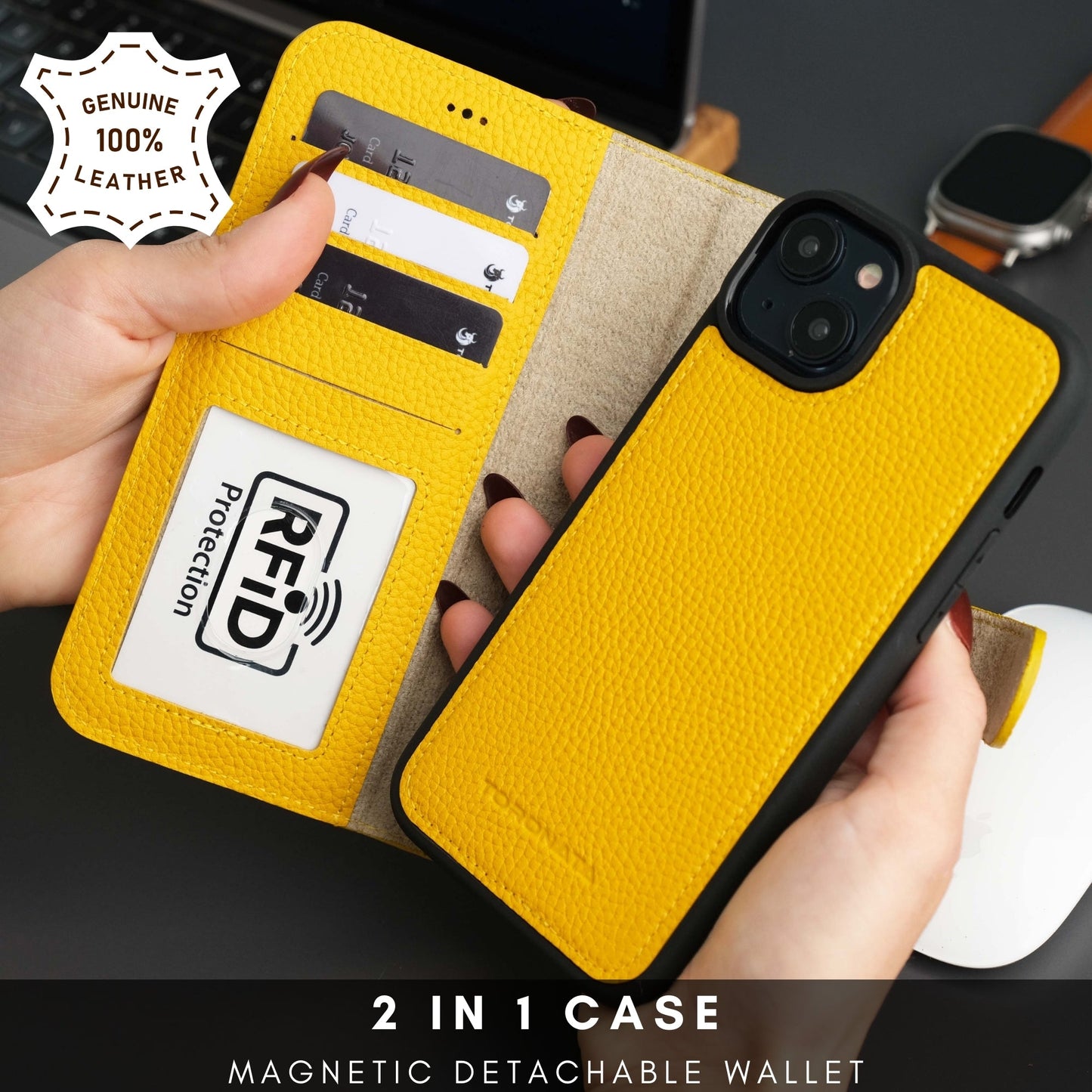Casper Leather iPhone 15 Plus Wallet Case | Detachable MagSafe Compatible RFID Protection