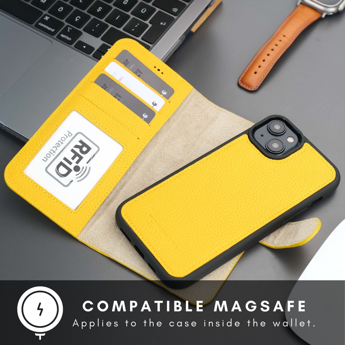 Casper Leather iPhone 15 Plus Wallet Case | Detachable MagSafe Compatible RFID Protection