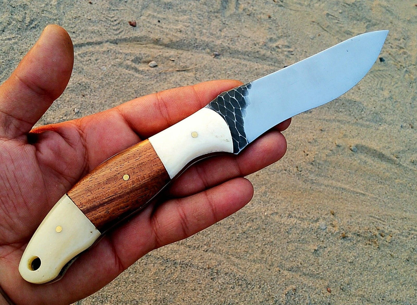 Custom Handmade Hunting Knife with Stone Texture Blade
