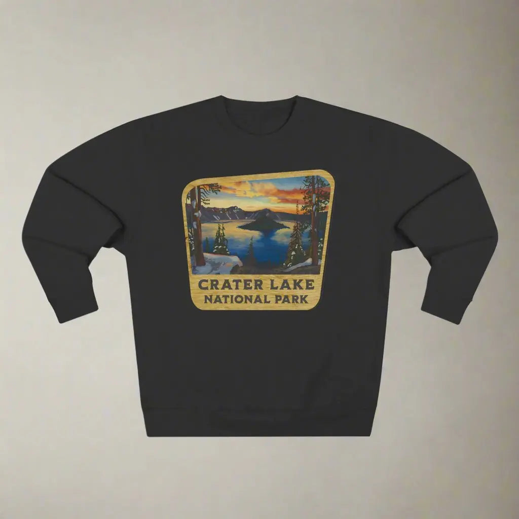 Crater Lake National Park Unisex Fit Crewneck Sweatshirt Wood Sign Lake View