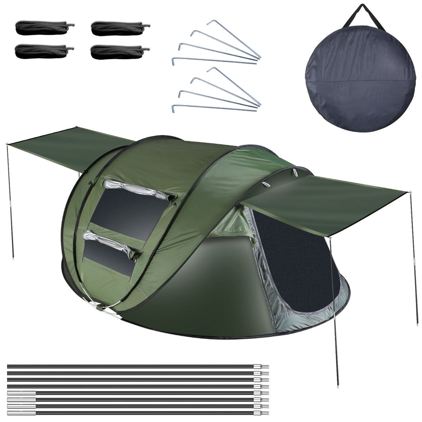 3-4 Person Pop Up Tent Automatic Setup Camping Tent Waterproof Instant Setup Tent with 2 Mosquito Net Windows Carrying Bag for Hiking Climbing Adventu