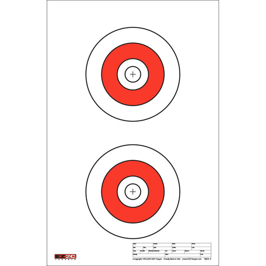 EZ2C Targets Style 2: Double Bullseye Paper Shooting Range Targets USA MADE 11”x17”