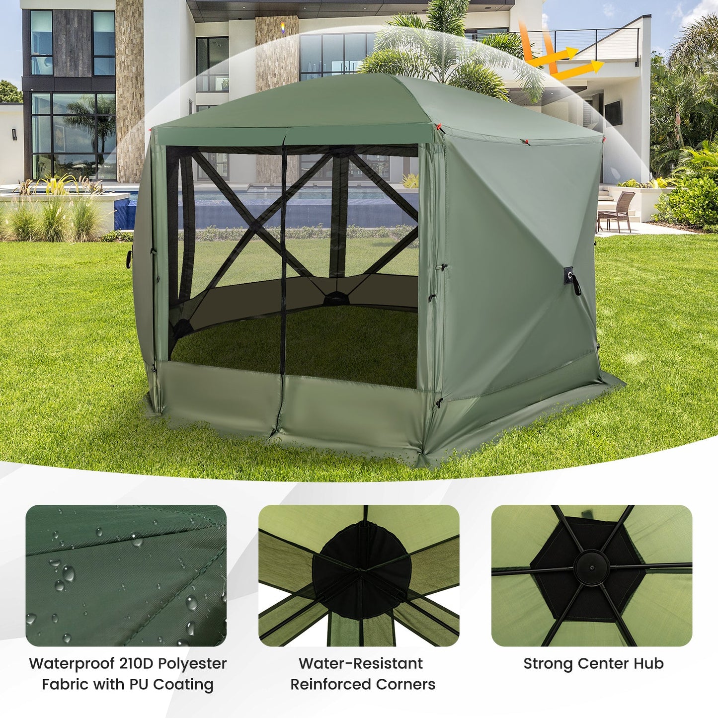 11.5 X 11.5 FT Pop-up Screen House Tent with Portable Carrying Bag