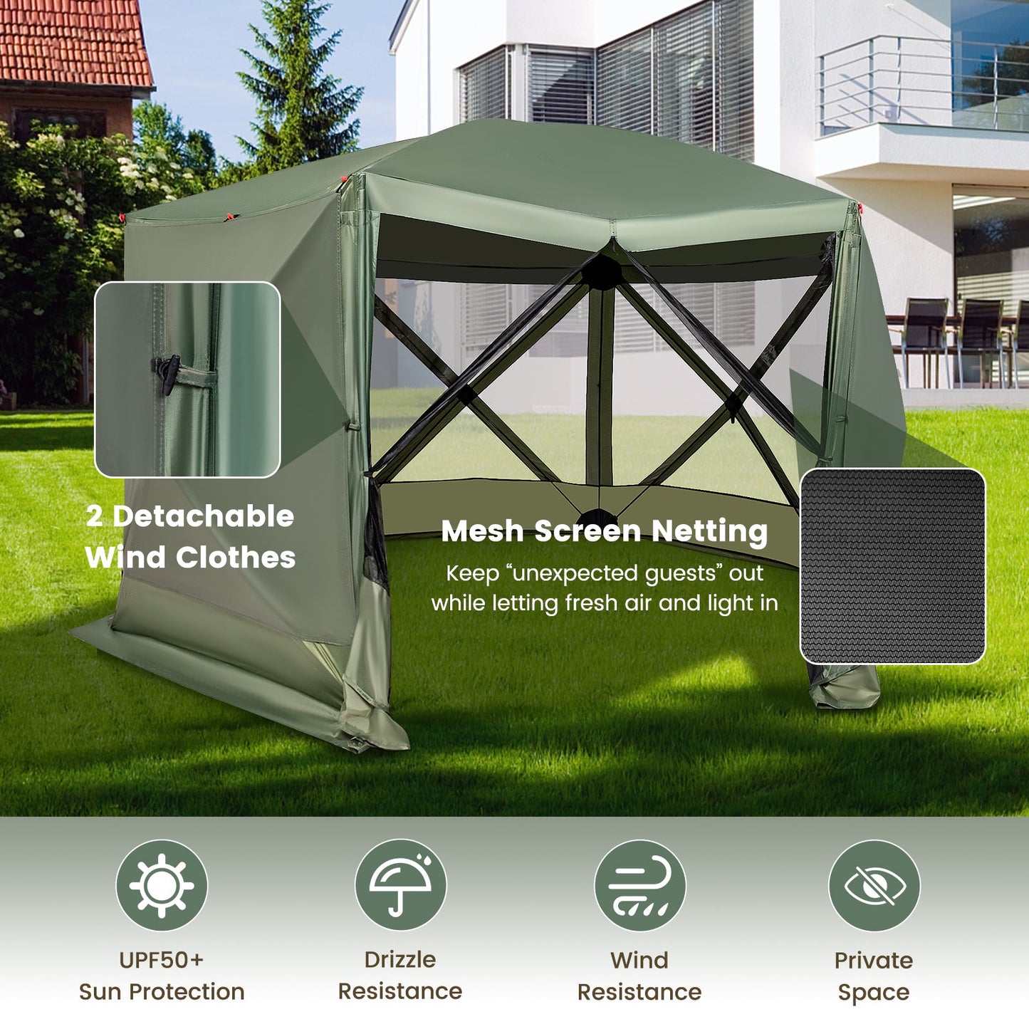 11.5 X 11.5 FT Pop-up Screen House Tent with Portable Carrying Bag
