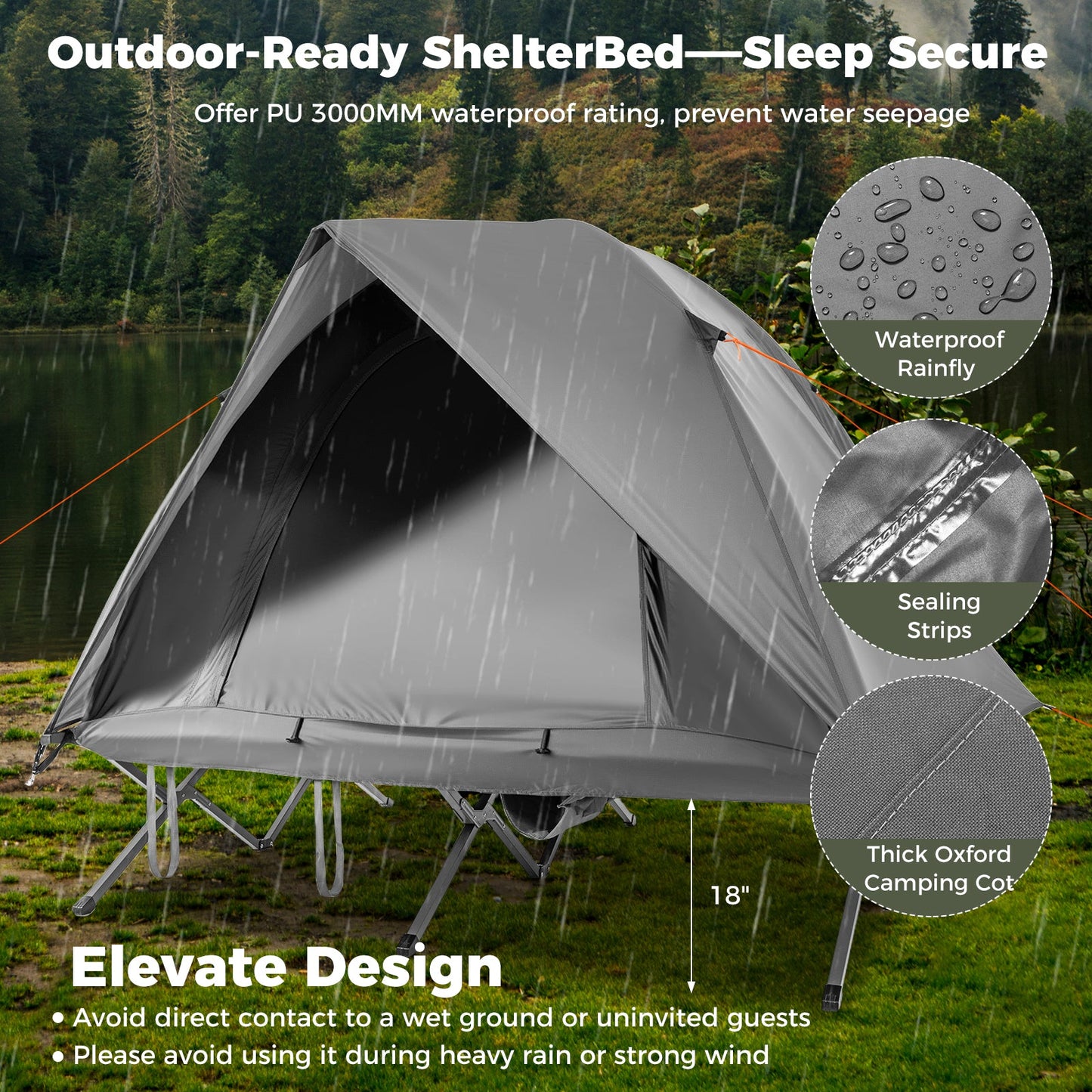 2-Person Camping Cot Tent Foldable Off-Ground Camping Combo for Adults