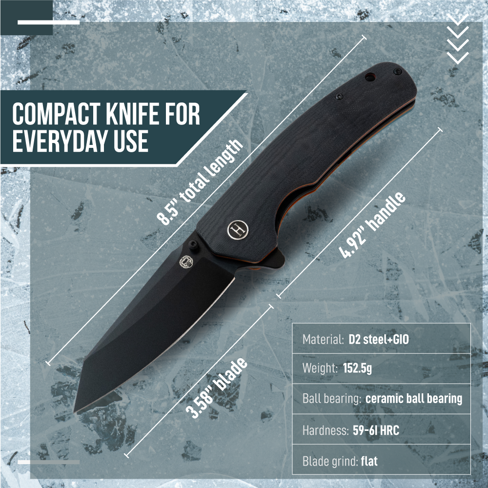 The Clip Point Folding Pocket Knife Giftset for Men and Women (Black and Orange)