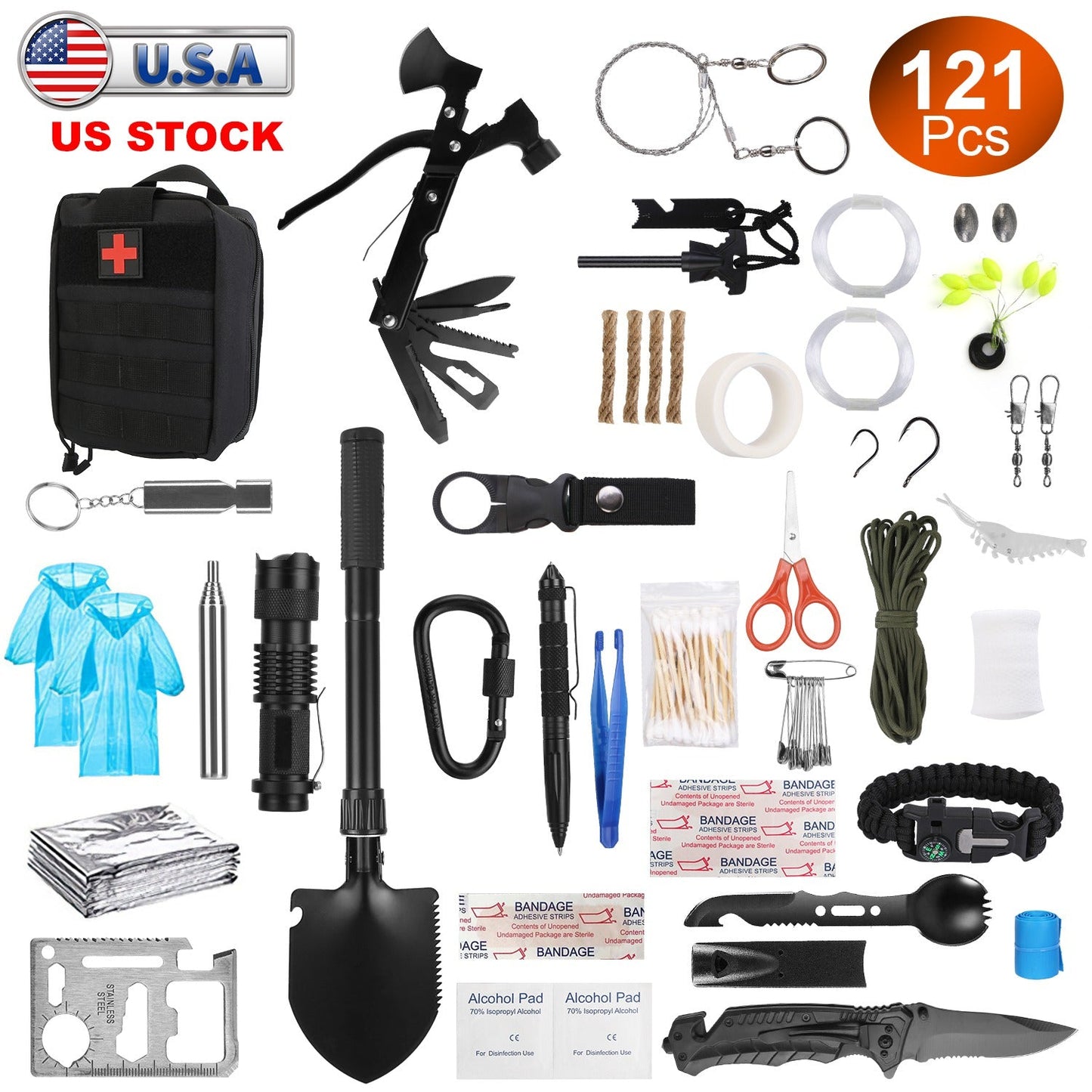 121Pcs Survival Kits Professional Emergency Survival Gear Tactical First Aid Kit Supplies for Outdoor Adventure Camping Hiking Hunting