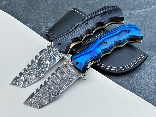 Deal of 2 Tactical Folding Exotic Pocket Knives – Custom Handmade Damascus Steel Blades, Exotic Pakka Wood Handles