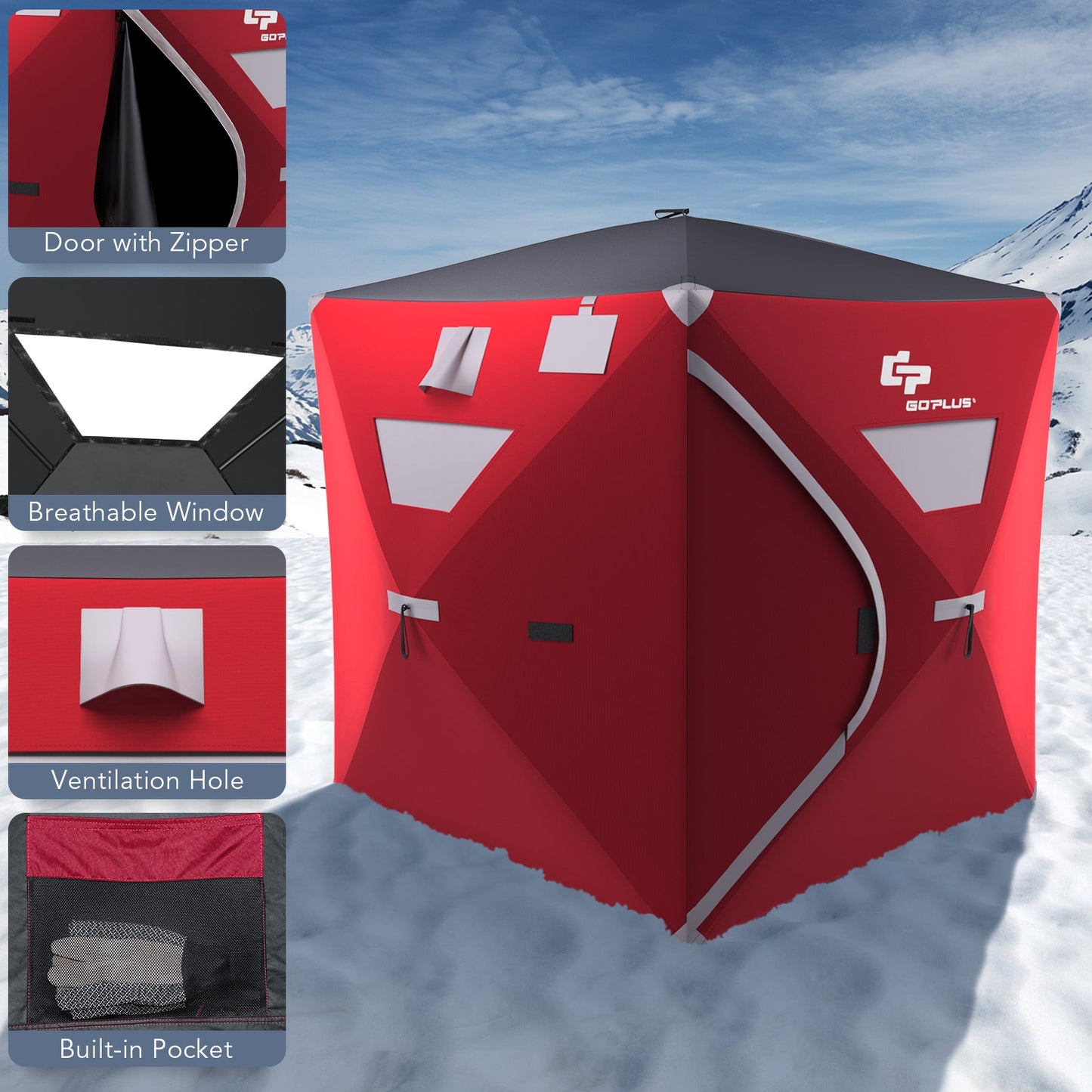 3-person Portable Pop-up Ice Shelter Fishing Tent with Bag