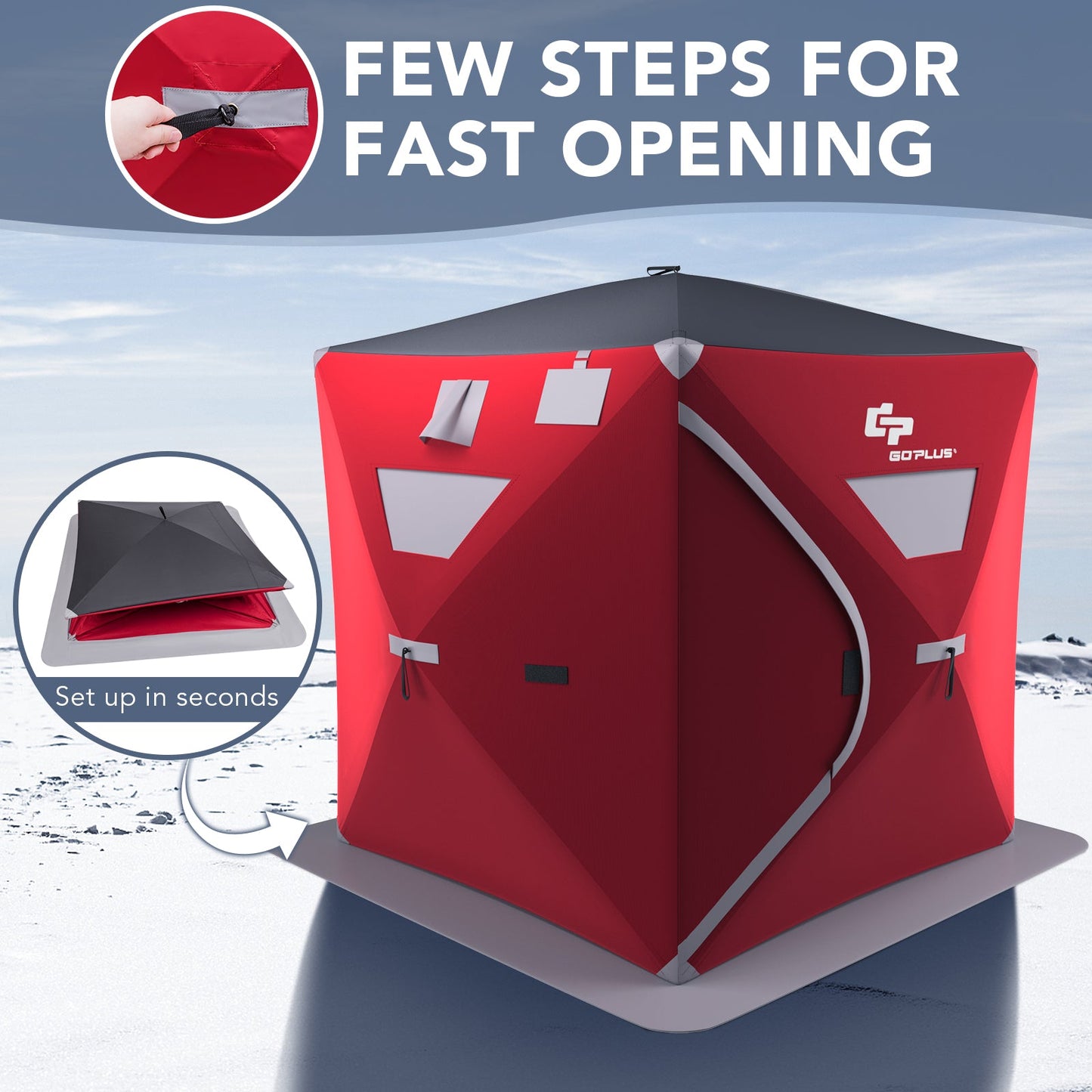 3-person Portable Pop-up Ice Shelter Fishing Tent with Bag
