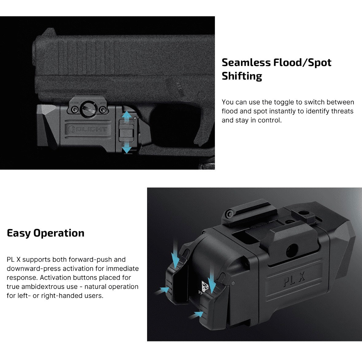Olight PL-X Dual Beam Weapon Light 1200 Lumen USB-C Rechargeable Pistol Light