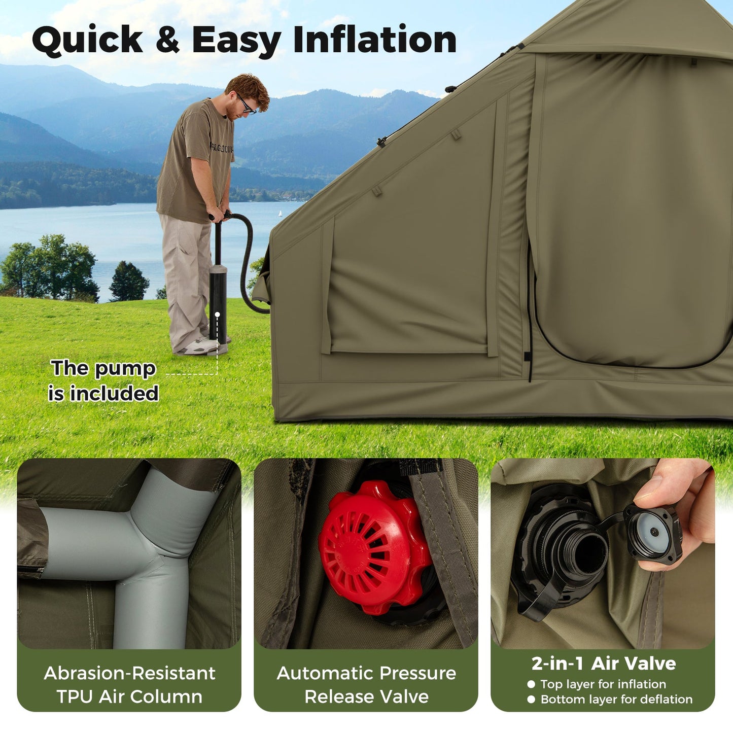 4-6 People Inflatable Camping Tent with 4 Mesh Screen Windows and 2 Doors
