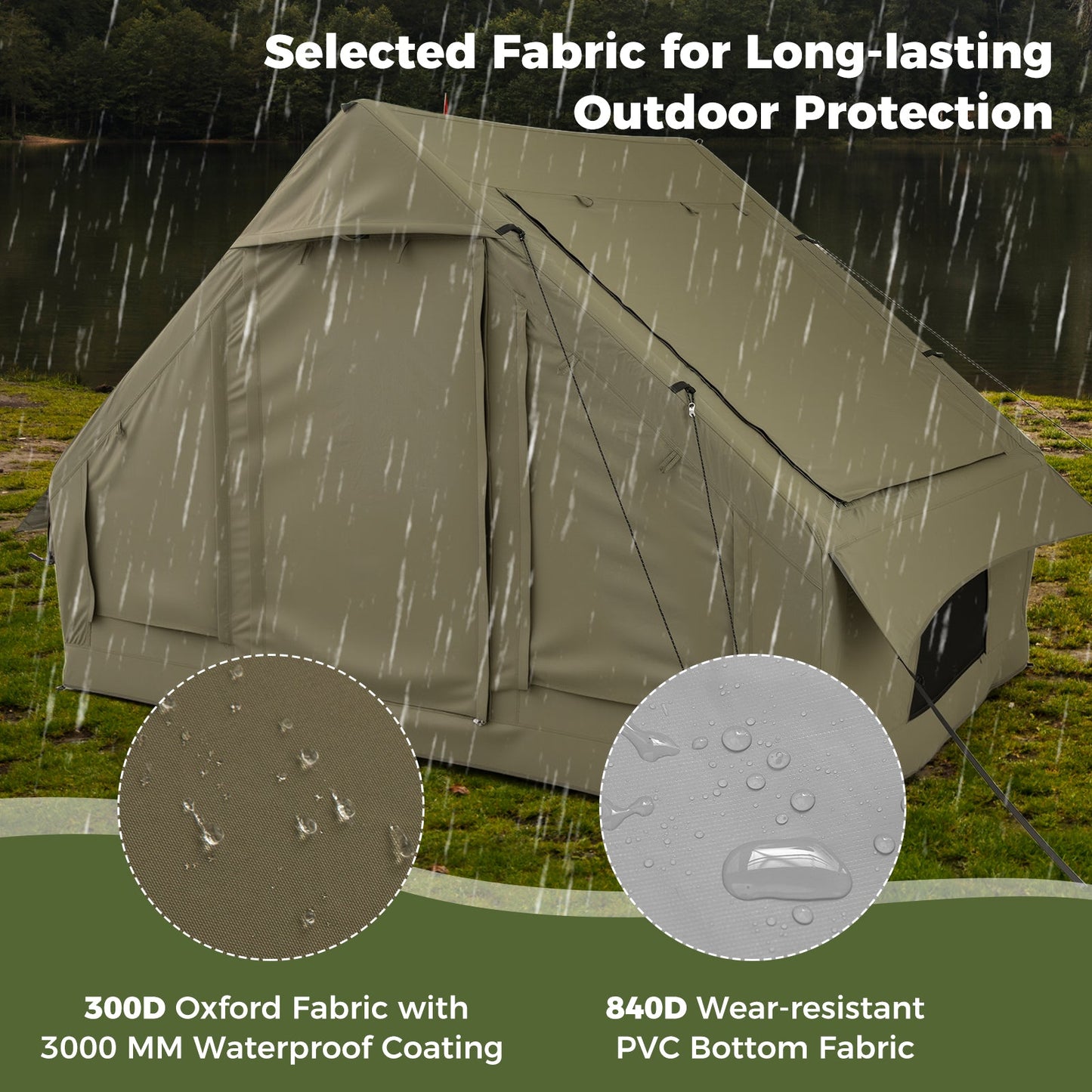 4-6 People Inflatable Camping Tent with 4 Mesh Screen Windows and 2 Doors