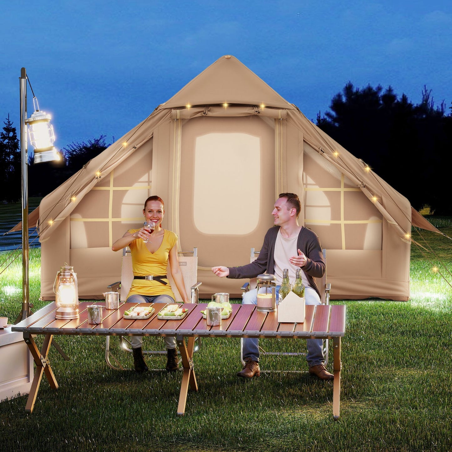 4-6 People Inflatable Camping Tent with 4 Mesh Screen Windows and 2 Doors