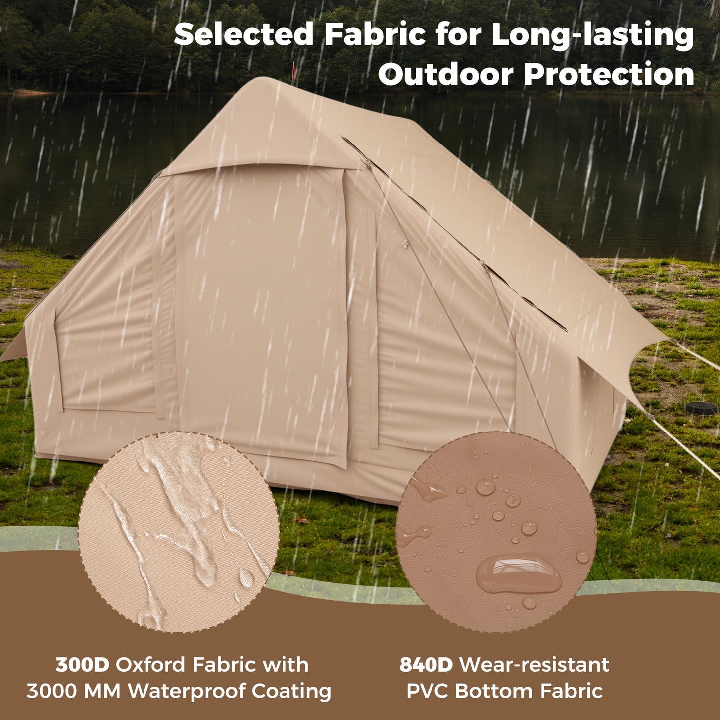 4-6 People Inflatable Camping Tent with 4 Mesh Screen Windows and 2 Doors