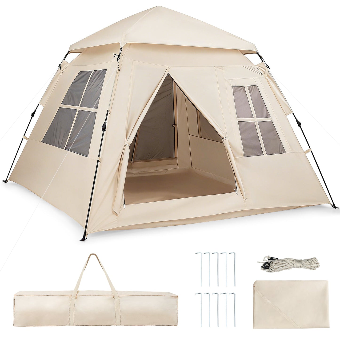 4 Person Camping Tent Portable Automatic Easy Setup with Rainfly and 2 Doors